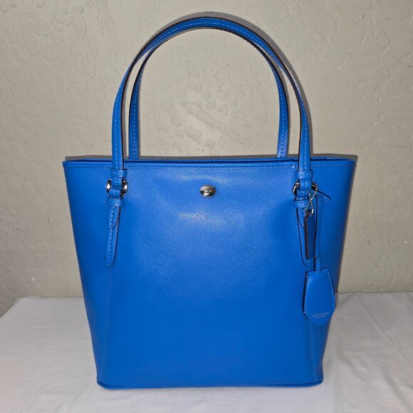 Coach F27349 Peyton Cerulean Blue Saffiano Leather Zip Top Shoulder Tote Bag - Picture 1 of 11